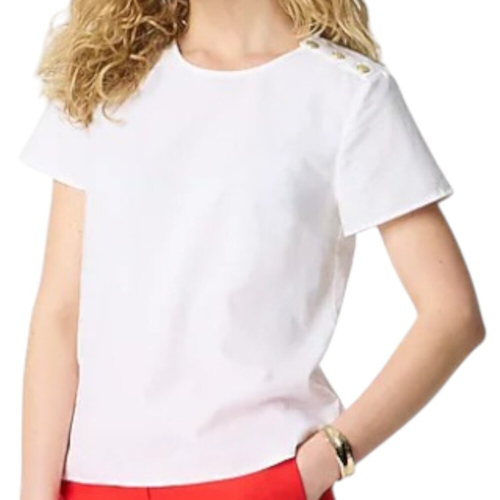 J.CREW Linen-Blend Button-Shoulder Shirt Short Sleeve Women's Large